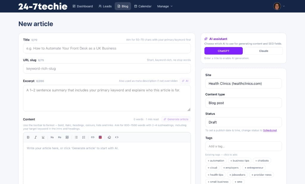 AI Publisher portal new article editor with AI assistant