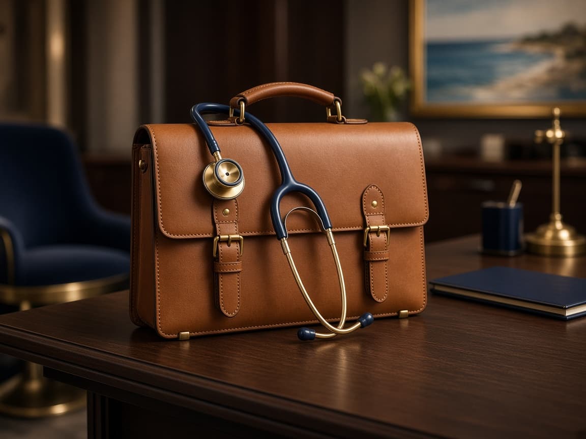 A briefcase and stethoscope for a Business Checkup session